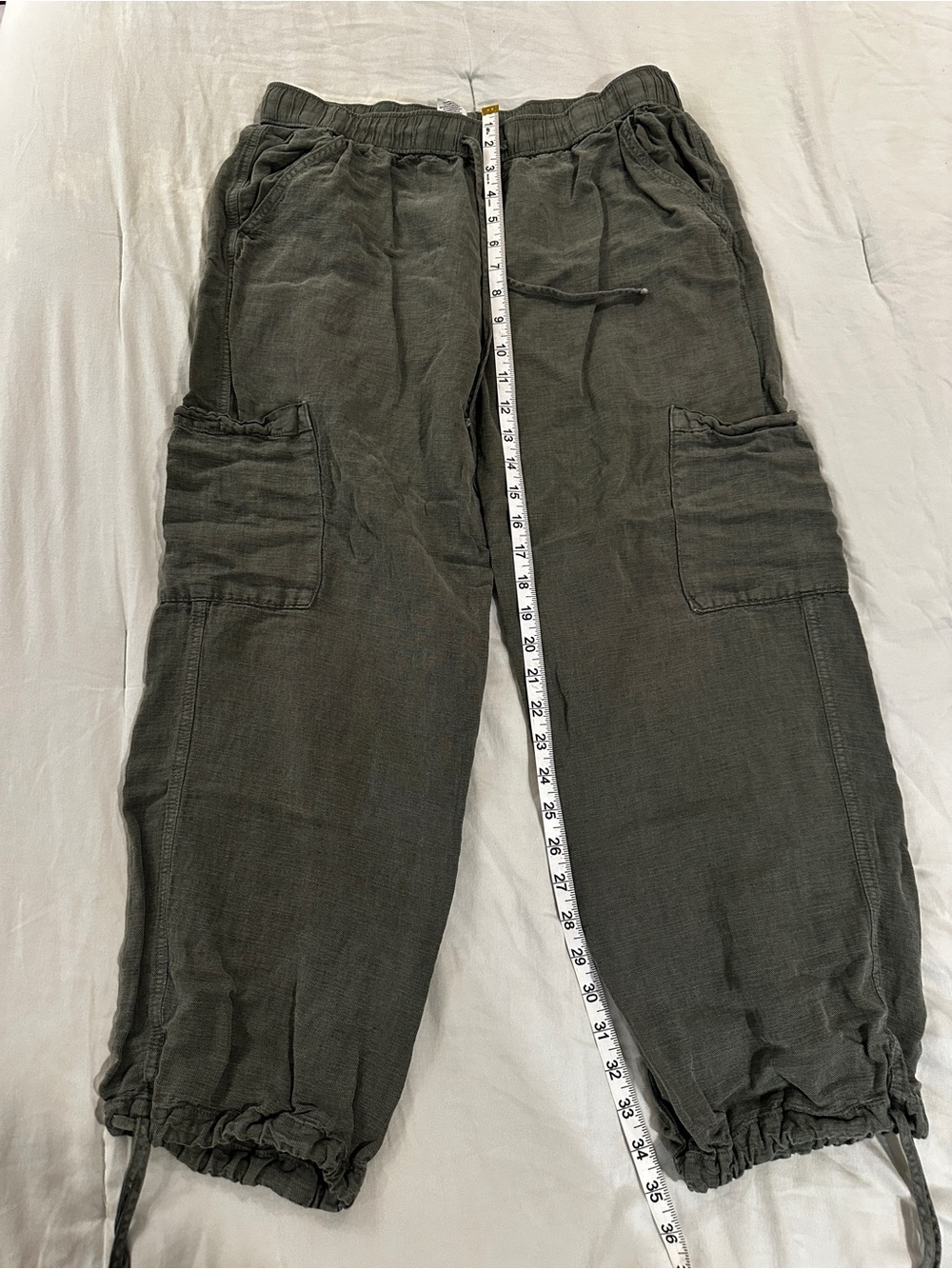 Olive Green Linen Cargo Pants